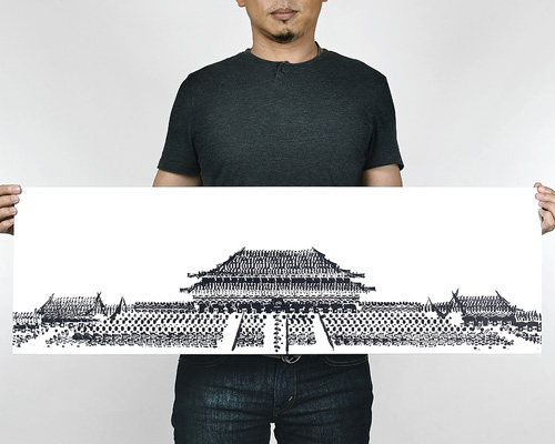 thomas yang prints architectural landmarks with bicycle tire tracks