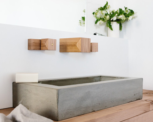 wood melbourne handcrafts timber, brass + concrete bathroom fixtures