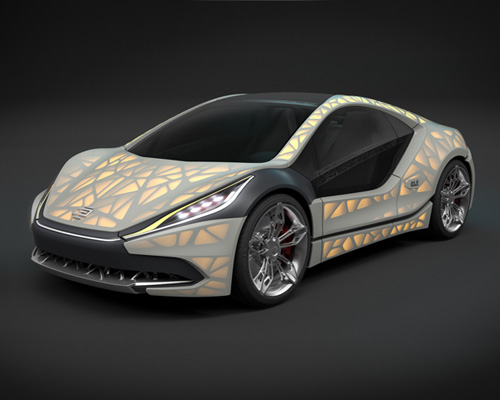 3D printed EDAG light cocoon sports car wrapped in weatherproof fabric