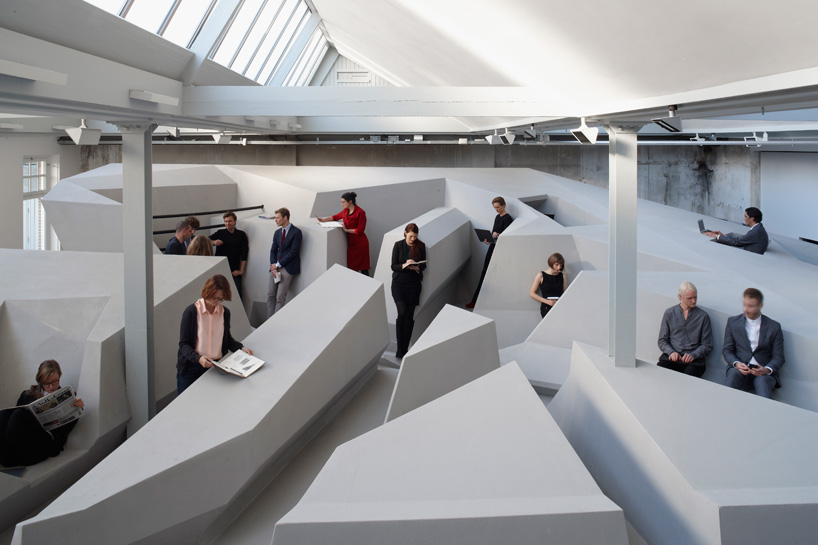 RAAAF + barbara visser reject seating in the workplace with faceted installation