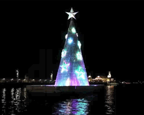 geelong floating christmas tree illuminates corio bay in australia