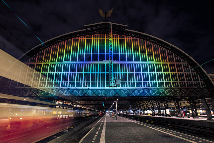 daan roosegaarde opens rainbow station at amsterdam central station