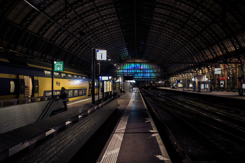 daan roosegaarde opens rainbow station at amsterdam central station