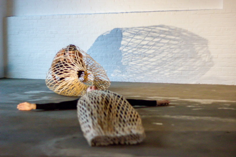 maria blaisse dancers with bamboo structures at the noguchi museum