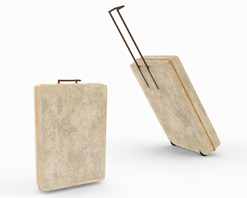 panos velentzas covers wooden suitcase with protective layer of mushrooms