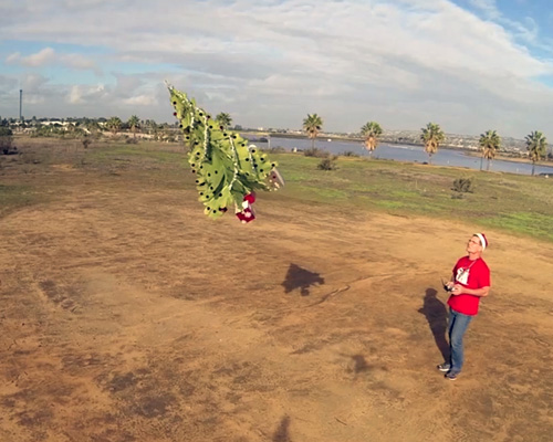 santa's flying christmas tree drone created by otto dieffenbach