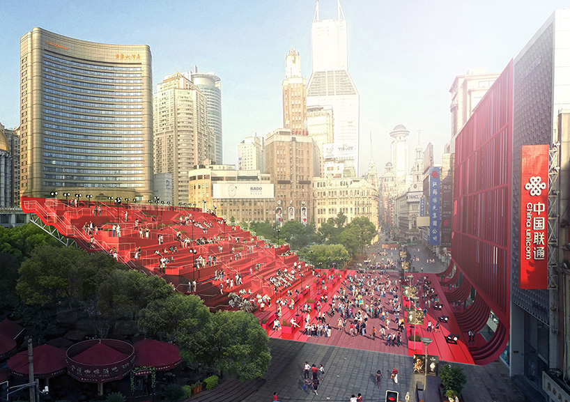 red carpet by 100architects glides through shanghai, china