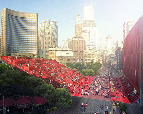 red carpet by 100architects glides through shanghai, china