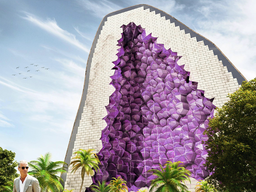 the amethyst hotel by NL architects features exposed crystalline forms