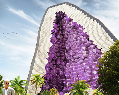 the amethyst hotel by NL architects features exposed crystalline forms