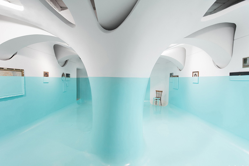 davide d'elia turns gallery interior into a ship hull with blue paint