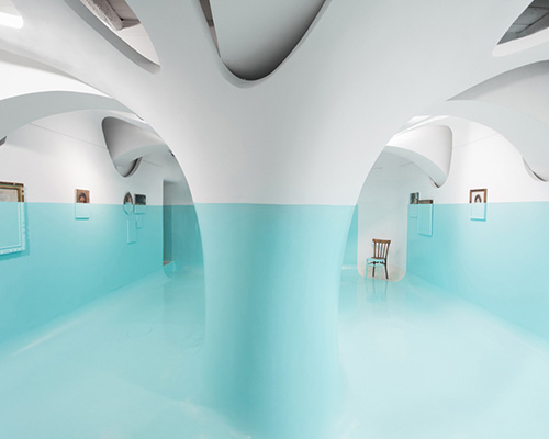 davide d'elia turns gallery interior into a ship hull with blue paint