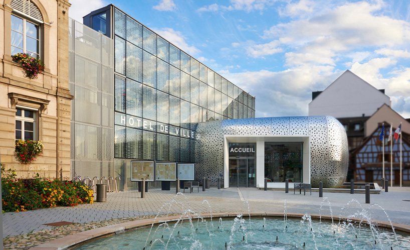 atelier filippini city hall perforated steel france illkirch-graffenstaden designboom