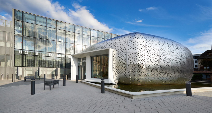 atelier filippini city hall perforated steel france illkirch-graffenstaden designboom