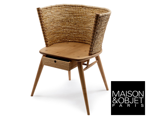 gareth neal's handcrafted leather, straw + wood chairs at maison&objet 