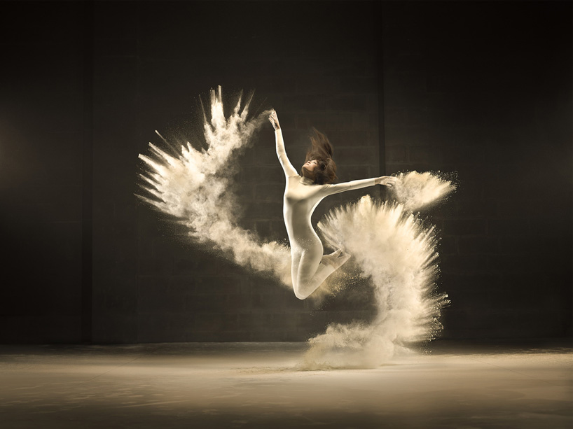 jeffrey vanhoutte freezes acrobatic angels in powdered milk showers