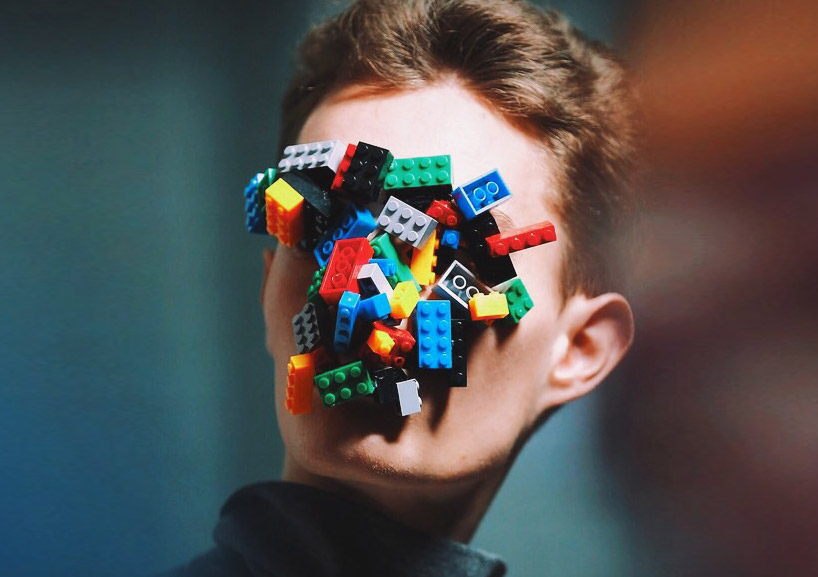 handmade LEGO masks by isamaya ffrench for agi & sam AW15