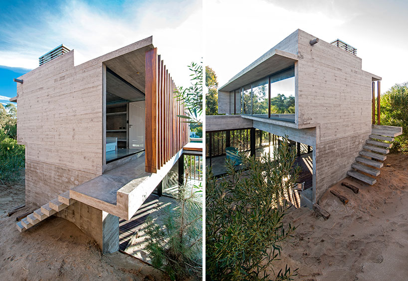 luciano kruk forms MR house of folded concrete and wooden louvers