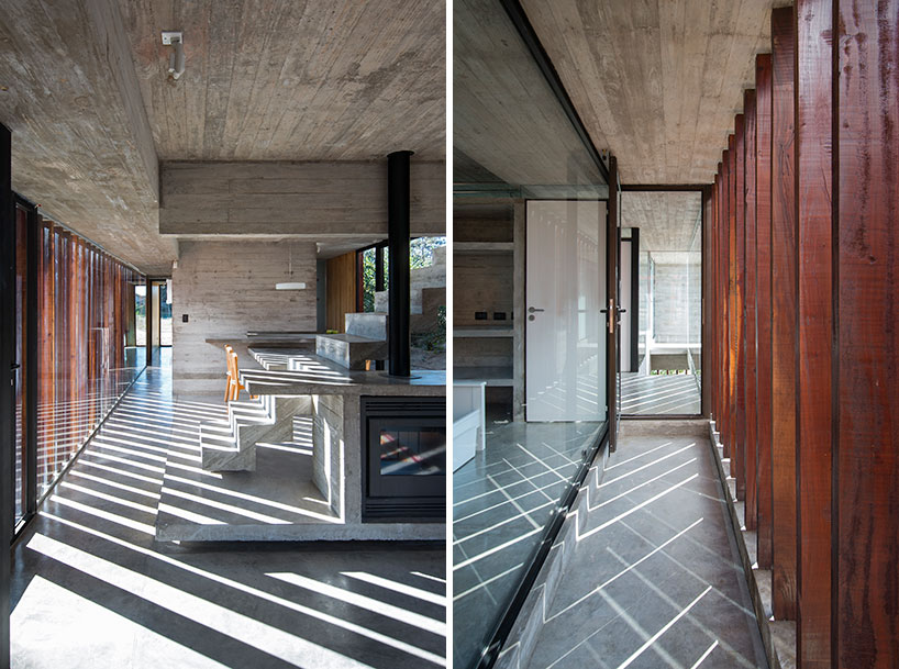 luciano kruk forms MR house of folded concrete and wooden louvers