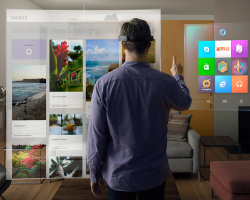 microsoft hololens headset integrates digital holograms with real life