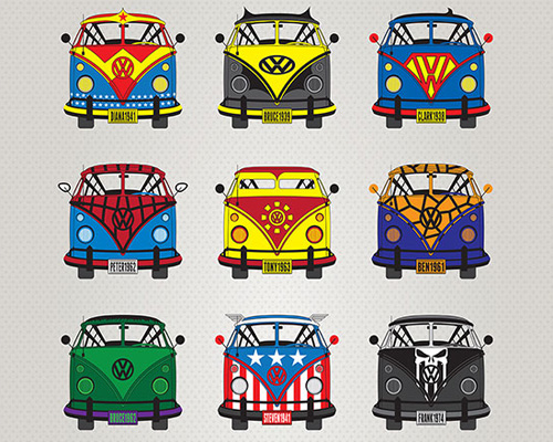 volkswagen T1 superhero posters fashion VW vans for comic characters