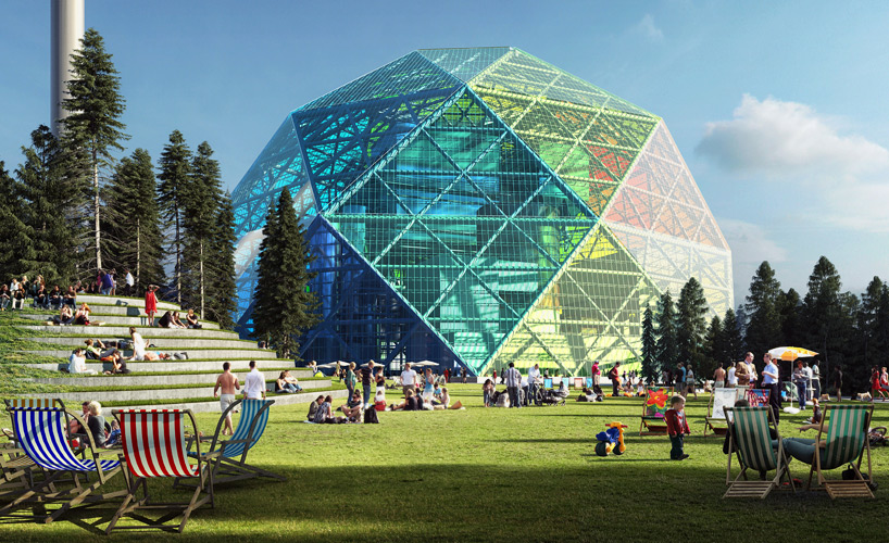 bjarke ingels group proposes to top uppsala power plant with a geodesic dome