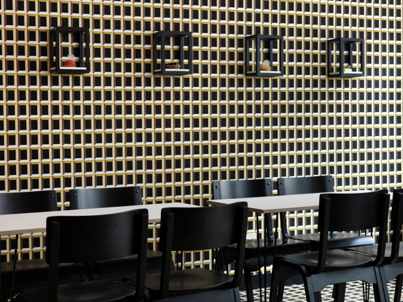 eley kishimoto studio maclean optical illusion wallpaper london bakery designboom