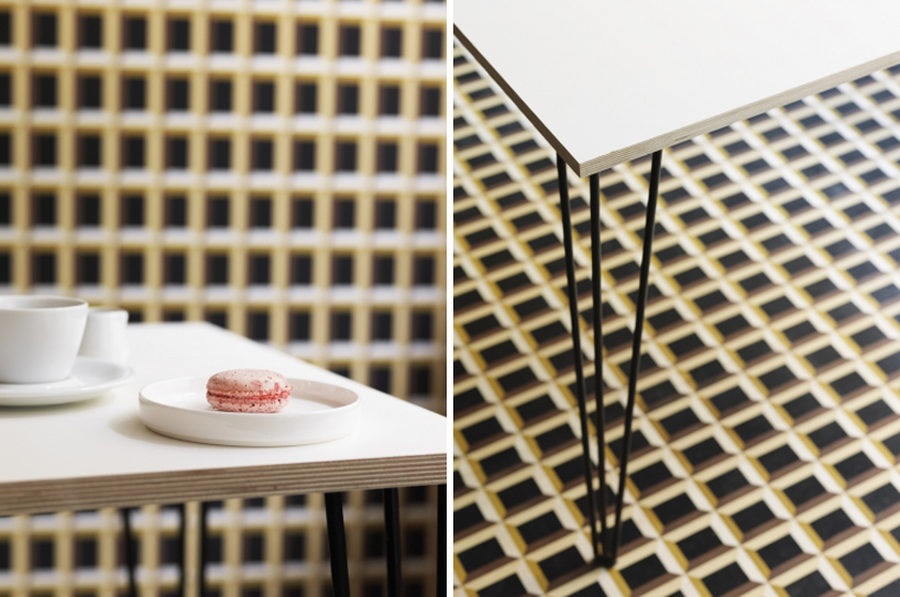 eley kishimoto studio maclean optical illusion wallpaper london bakery designboom