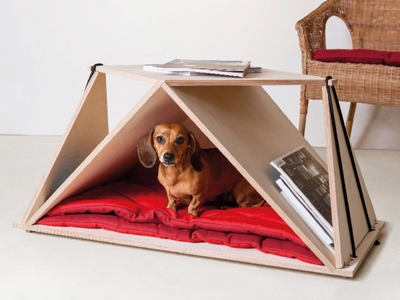 fabbricabois nidin pet shelter acts as origami styled table