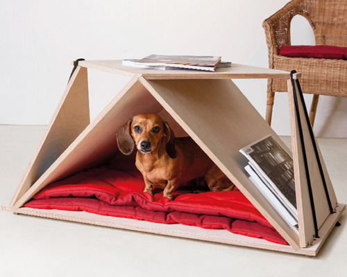fabbricabois nidin pet shelter acts as origami styled table