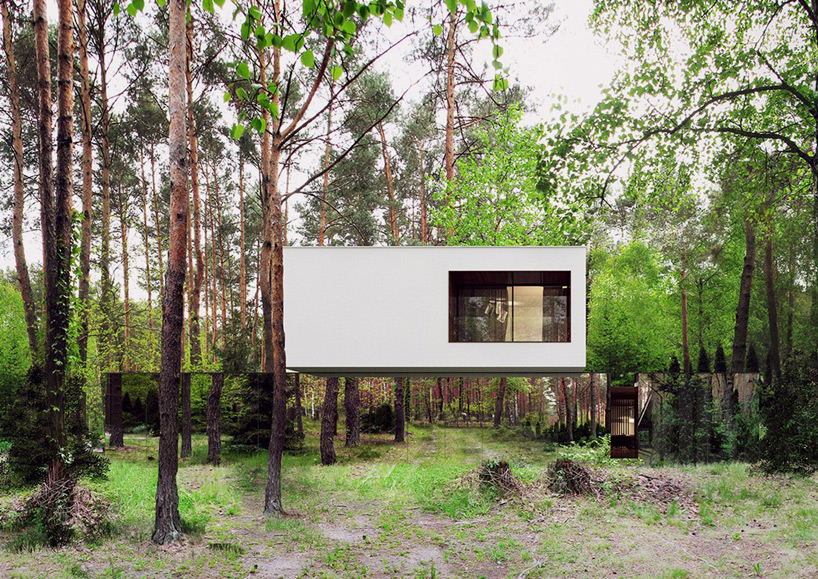 reform architekt's mirrored home hovers between the trees