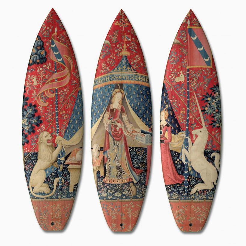 boom-art references european paintings for triptych surfboard series