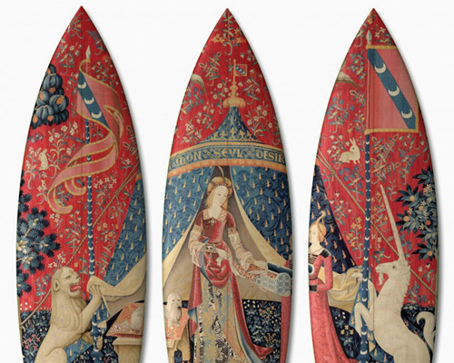 boom-art references european paintings for triptych surfboard series