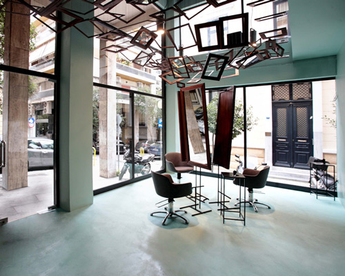 cascading frames greet customers at talkin' heads hair salon in athens