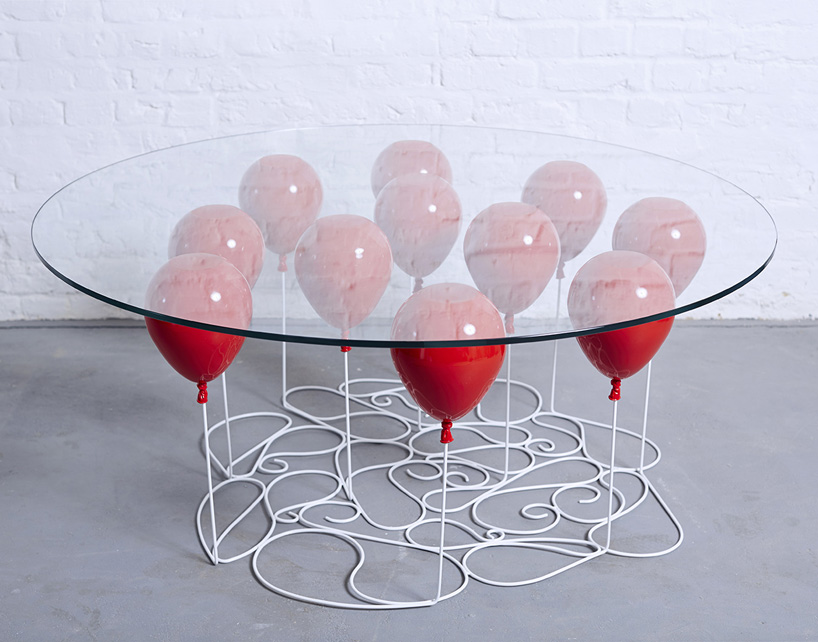 duffy london's UP balloon coffee table floats its glass surface mid-air