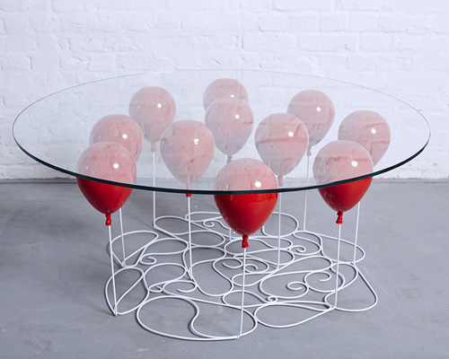 duffy london's UP balloon coffee table floats its glass surface mid-air