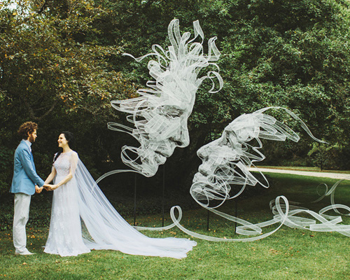benjamin shine sculpts entwined ribbon portraits for his own wedding