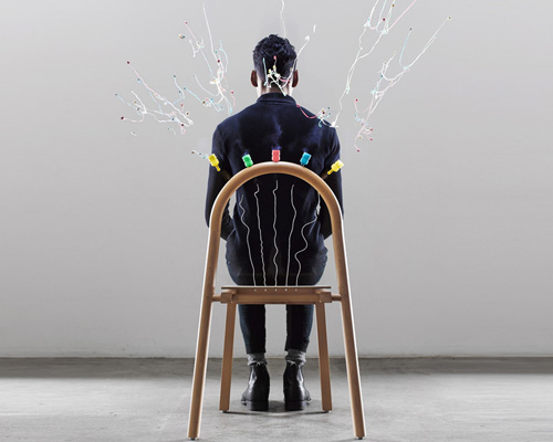 mathery studio's josie chair explodes colorful streamers upon sitting