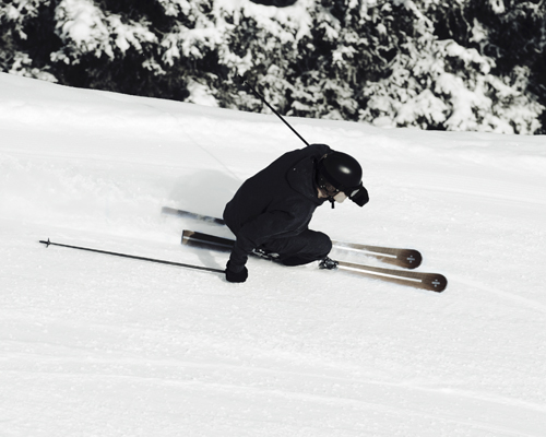 testing handcrafted zai skis on the slopes of disentis, switzerland