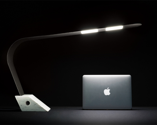 T°RED C7OLED lamp blends continuous carbon fiber line into marble base