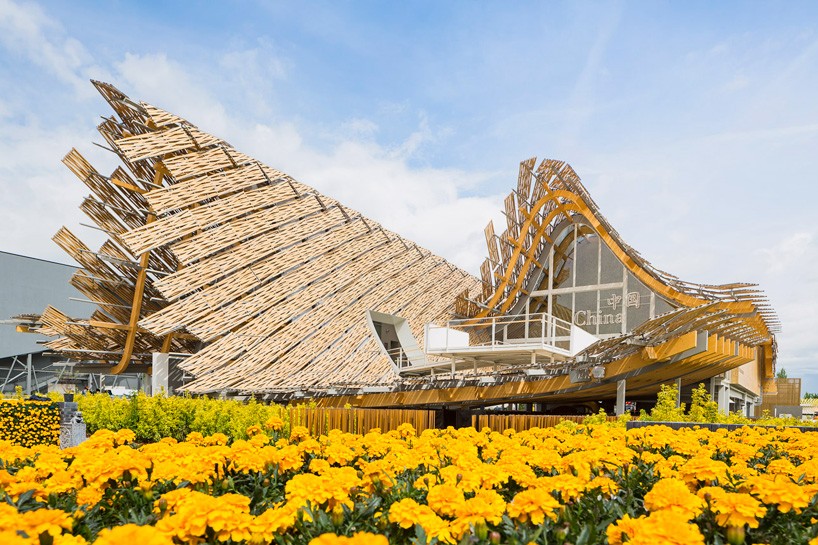 china pavilion at expo milan contained beneath a series of layered screens