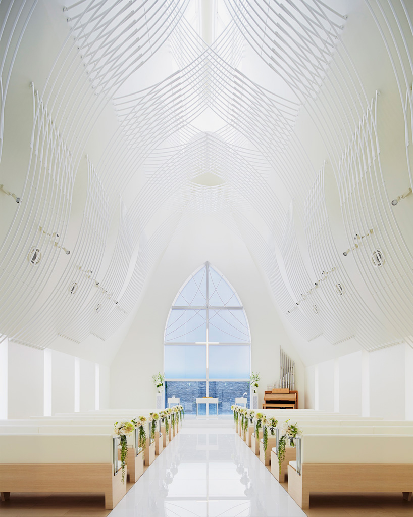 intricate white veil tops st. voile chapel by kasahara design work