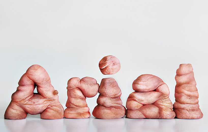designers visualize font weights of the arial typeface as human flesh