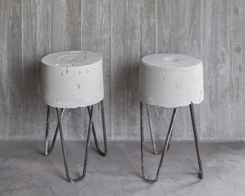 concrete HRS stools made of recycled materials found at construction sites