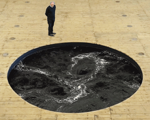 anish kapoor's black whirlpool endlessly spins at galleria continua