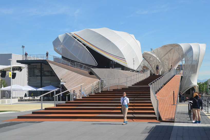 germany pavilion at expo 2015 contained beneath sculptural canopies