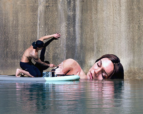 hula paints hyper-realistic bathing ladies from his surfboard