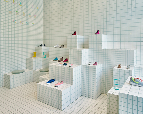 shoe shop in barcelona with a grid of tiles