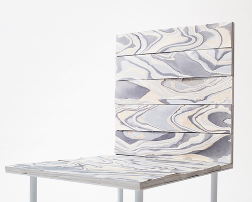 nendo layers fabric to create alcantara wood furniture and flooring