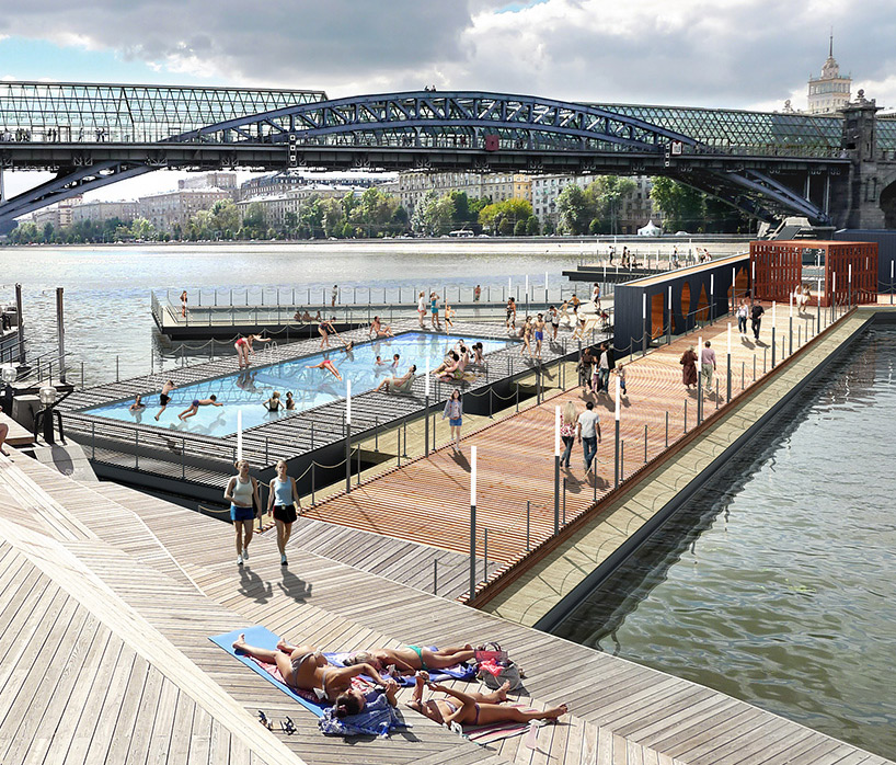 100architects conceptualizes floating suprematist pool in moscow